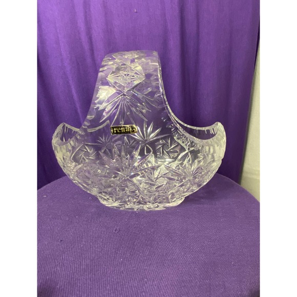 Vintage Lead Crystal Clear Cut Diamond Design Basket - Picture 5 of 15
